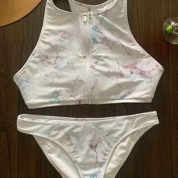 Forever 21 Marble Print Bikini Top and Bottom Set - Picture 2 of 7